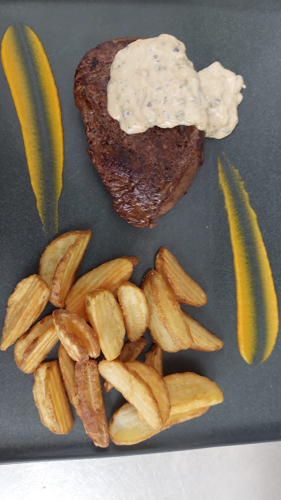 Beef steak with fries